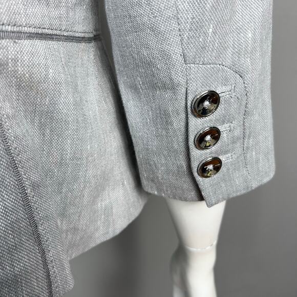 White House Black Market Blazer Jacket size 8 linen ruffle gray feminine office - Picture 7 of 11